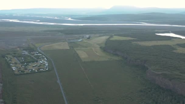 Aerial View Asbyrgi Valley Sbyrgi Campground Travel Destination Iceland — Stock Video