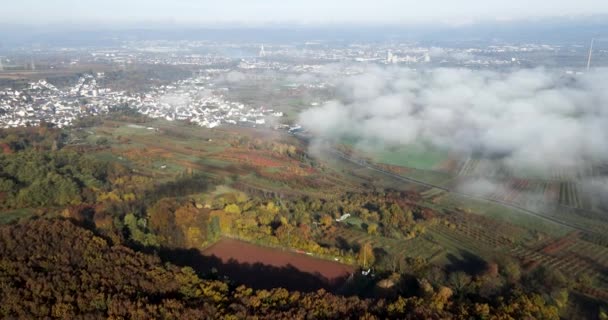 Veduta Aerea Della Città Kettig Muelheim Kaerlich Una Nebbiosa Mattina — Video Stock