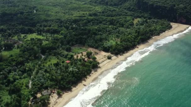 Vue Aérienne Haut Bas Plage Sable Tropical Avec Belles Eaux — Video