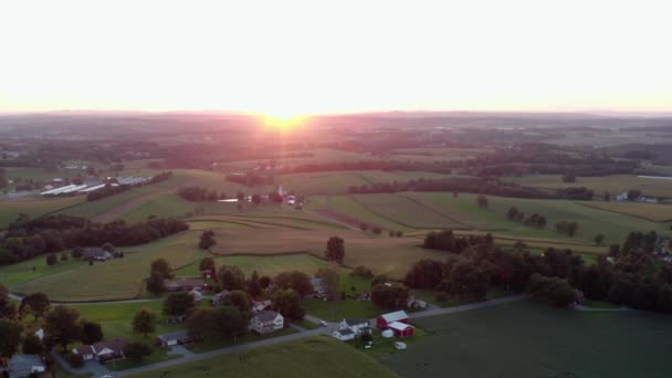 Zonsopkomst Het Platteland Van Lancaster County Pennsylvania Rollende Heuvels Vallei — Stockvideo