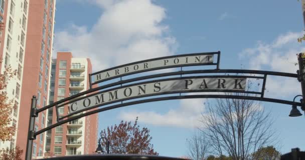 Wide Commons Park Sign Harbor Point — Stock Video