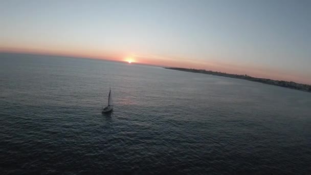 Top Aerial View Boat Sunset — Stock Video