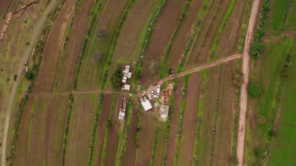 Vista Aves Arriba Hacia Abajo Sobre Granja Agrícola Rural Luciernagas — Vídeos de Stock