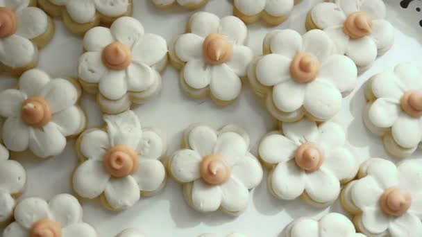 Frosted Sugar Cookies Flower Design Overhead Top View — Stock Video