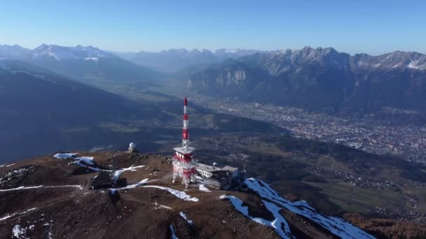 Patscherkofel Transmitter Radio Antenna Top Innsbruck Mountain Drone — Stock Video