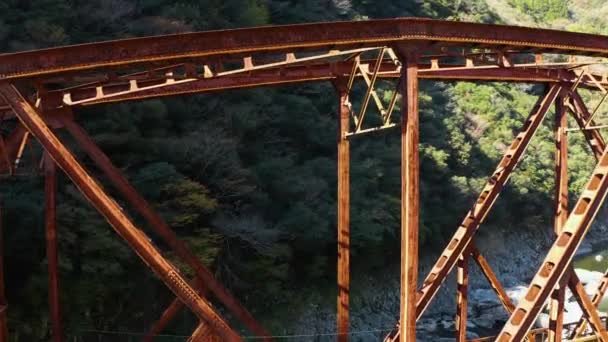 Rusty Iron Bridge Opuštěné Vlakové Lince Takedao Hyogo Japan — Stock video