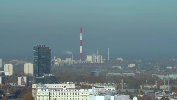 Szmog Szennyezett Levegő Veszi Körül Szénerőművet Varsó — Stock videók