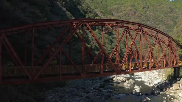 Fukuchiyama Sen Caminhada Ferroviária Abandonada Nascer Sol Sobre Ponte Ferro — Vídeo de Stock