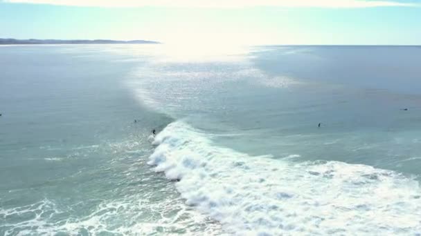 Aerial Szerokie Ujęcie Surfera Surfującego Fali Morskiej Oceanu Australii — Wideo stockowe