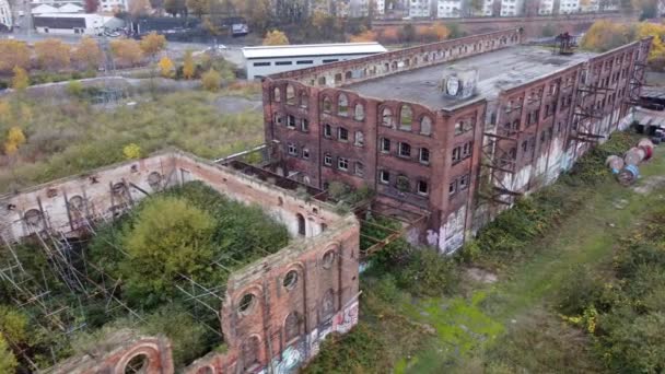 Great Northern Warehouse Derelict Buildings Nottingham City Drone Aerial Pan — Stock Video