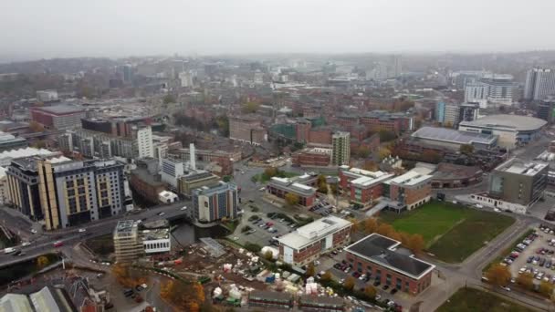 Grey Giorno Coperto Nottingham City Regno Unito Drone Riprese Aeree — Video Stock