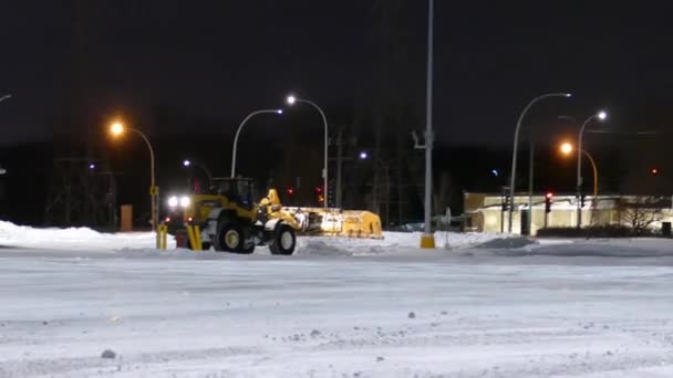 Tractor Removes Snow Street Blizzard Suburbs Montreal Snow Clearing Service — Stock Video