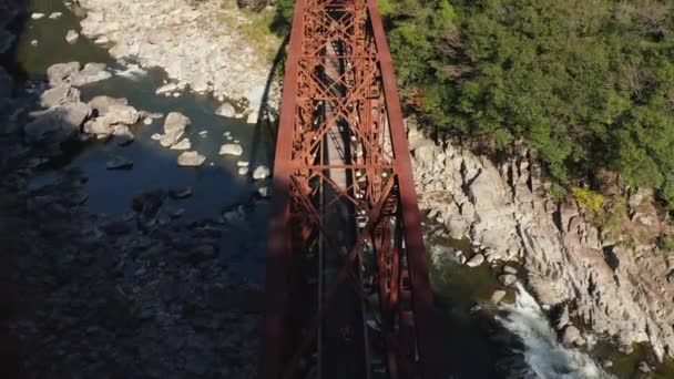 Fukuchiyama Sen Sentiero Escursionistico Ferroviario Abbandonato Aerial Iron Bridge Giappone — Video Stock