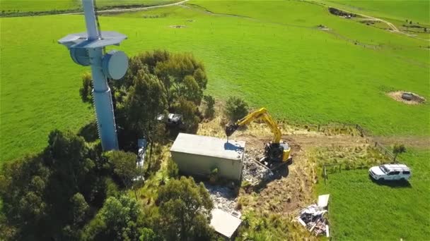 Top Aerial View Excavator White Car Canterbury Plains New Zealand — Stock Video