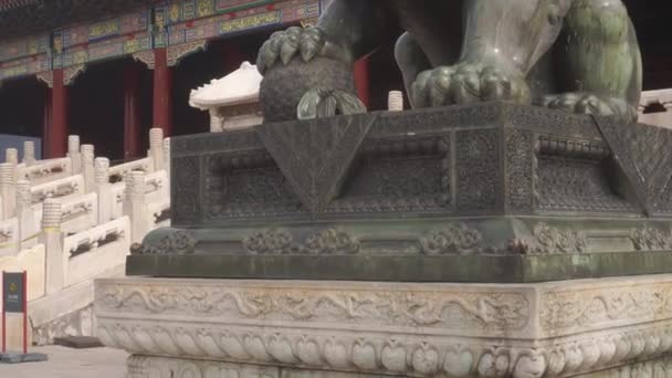 Löwenstatue Der Verbotenen Stadt Peking China — Stockvideo