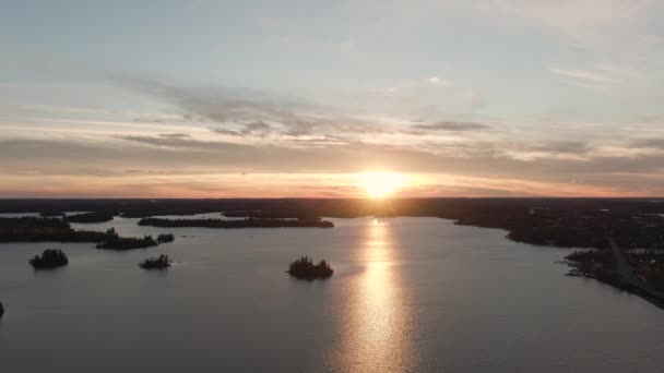 Aerial Dolly Lake Island Sunset — Stock Video