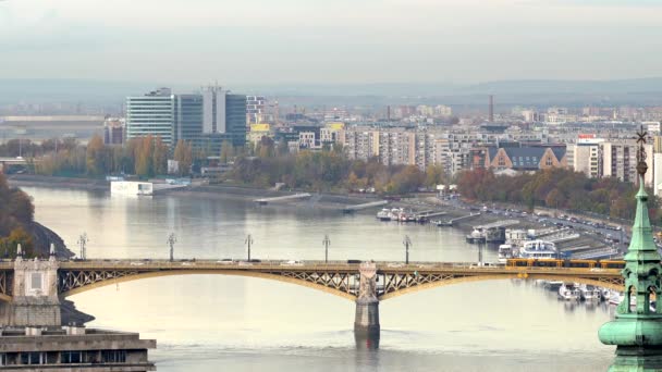 Знімок Моста Маргарет Через Річку Данубе Будапешті Угорщина — стокове відео