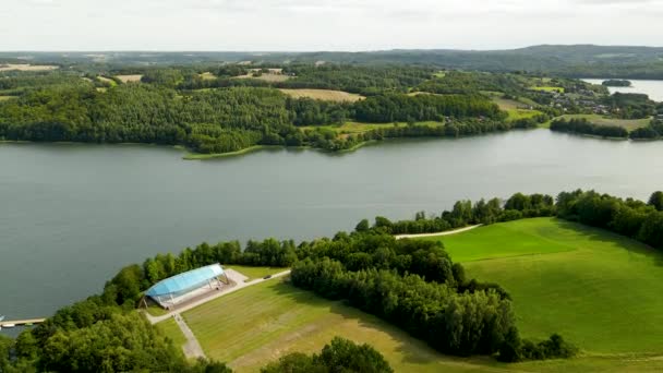 Luchtfoto Van Brodno Wielkie Lake Polen Een Bewolkte Dag Drone — Stockvideo
