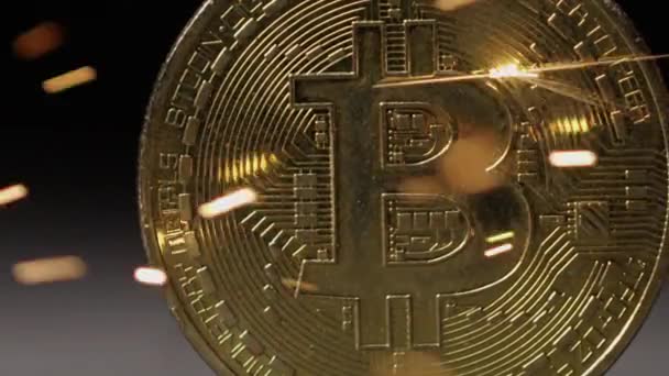 Kriptomata Pada Rantai Blok Menutup Koin Altcoin Bitcoin Fisik Koin — Stok Video