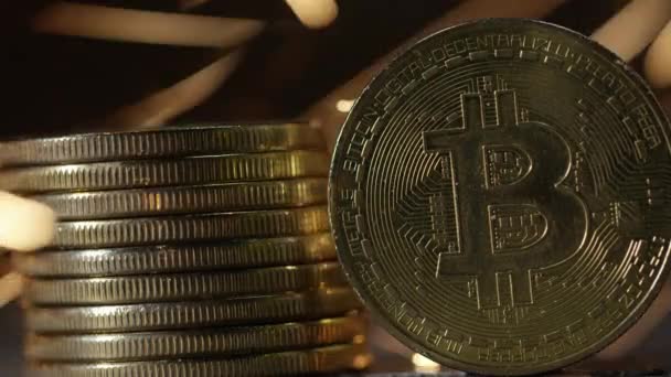 체인에 암호화 동적인 Bitcoin Altcoin 물리적 동전의 — 비디오