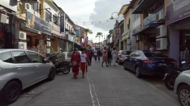 Turista Indiano Che Indossa Maschera Shopping Strada Prima Deepavali Vacanza — Video Stock