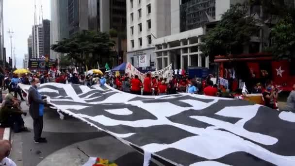 Протестував Проти Президента Бразилії Болсонаро День Чорного Сумління Фора Болсонаро — стокове відео