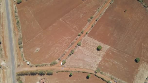 Cima Para Baixo Aéreo Pessoas Carro Movendo Sobre Estrada Terra — Vídeo de Stock