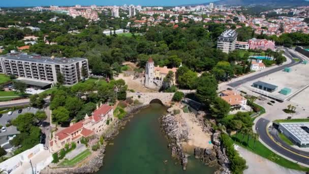 Aerial Drone View Museu Condes Castro Guimaraes Sunny Cascais Portugália — Stock videók