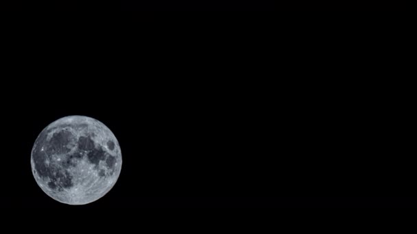 자연의 어두운 하늘을 배경으로 보름달을 오르는 우주로 날아오는 — 비디오