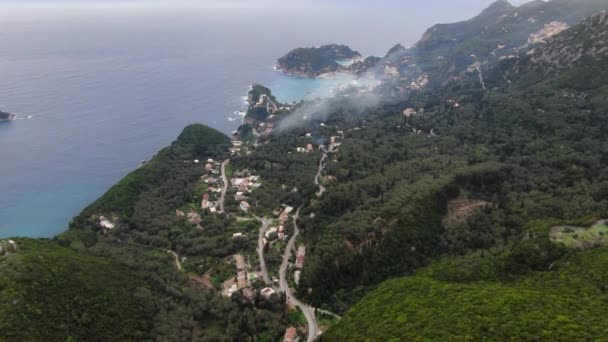 Paleokastritsa Bay Korfu Ilsnad Griechenland Luftaufnahme — Stockvideo