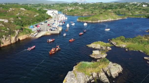 Bootslauf Bunbeg Pier Coastguard Leading Boats Bunbeg Pier Donegal Irland — Stockvideo