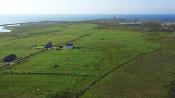 Drone Flying Tory Island Lighthouse Distance Pt3 Donegal Ireland — стокове відео