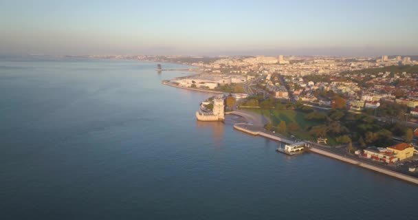 Vista Aérea Superior Del Río Tejo Lisboa — Vídeos de Stock