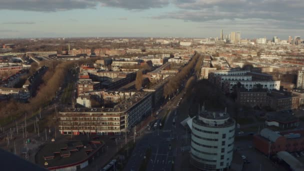 Blick Von Oben Auf Den Verkehr Rotterdam Niederlande Bei Sonnenuntergang — Stockvideo