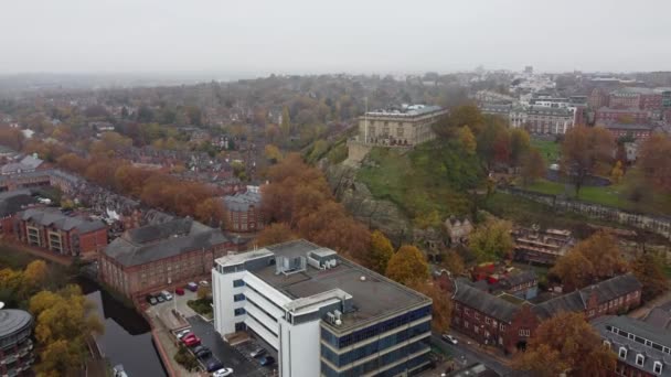 Castillo Nottingham Reino Unido Imágenes Aéreas Drones Vibrantes Colores Otoñales — Vídeos de Stock