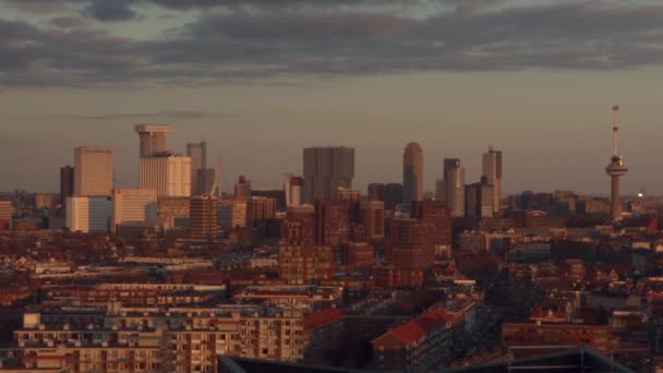 Primer Plano Del Horizonte Rotterdam Los Países Bajos Atardecer Día — Vídeos de Stock