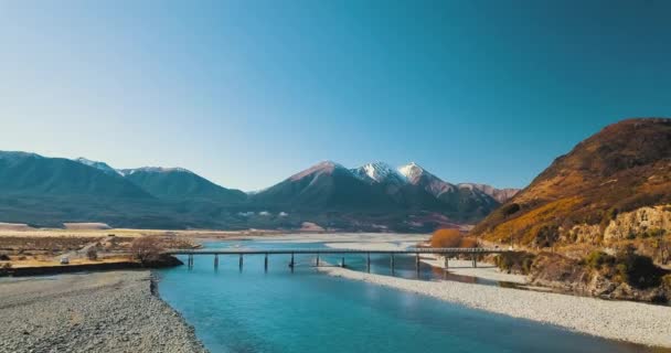 Aerial Drone Flew Waimakariri River Riverbed Mount White New Zealand — 图库视频影像