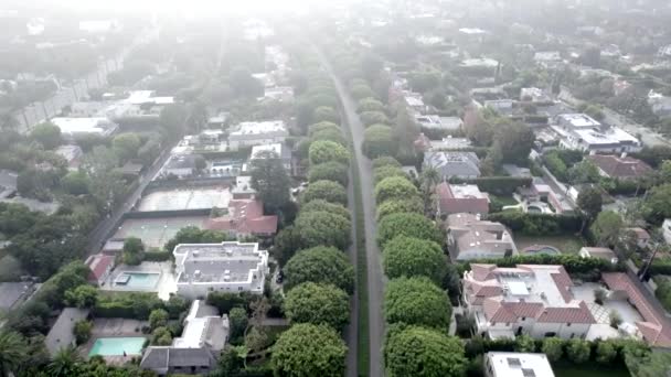 Beverly Hills Quartier Brouillard Matinal Dessus Des Maisons Vue Aérienne — Video