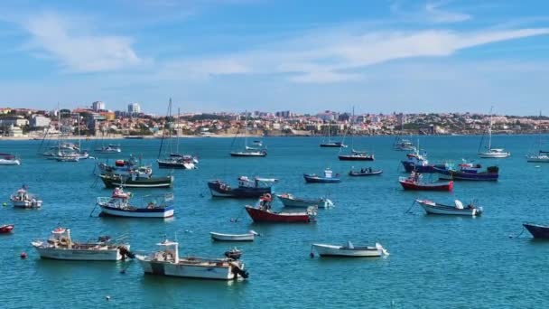 Bateaux Près Douzaine Flottent Dans Eau Près Cascais Portugal — Video