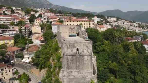 Forte Mare Fort Herceg Novi Montenegro Luchtfoto Van Middeleeuws Fort — Stockvideo
