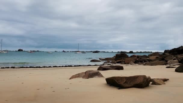 View Harbor Few Boats Little Islands Ile Saint Nicolas Close — Stock Video