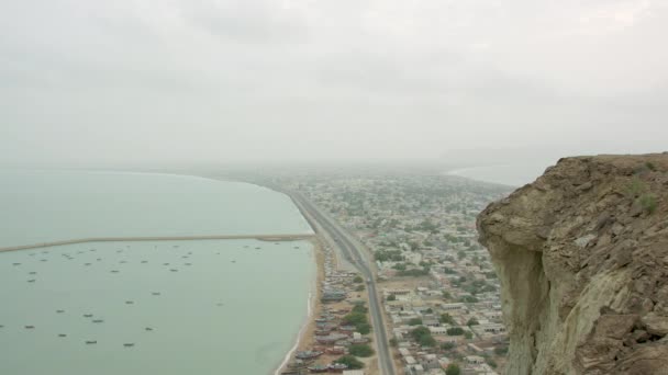 Bergzicht Boten Oceaanhaven Van Gwadar Balochistan Stad Pakistan — Stockvideo