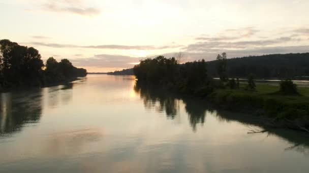 Vue Sur Fleuve Fraser Coucher Soleil Été Coloré Est Vancouver — Video