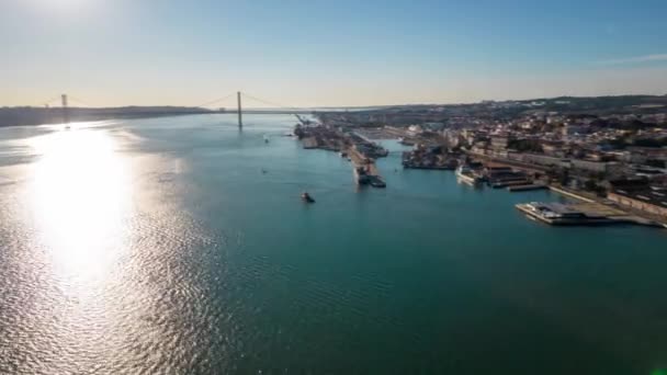 Hyperlapse Van Boten Lissabon Portugal — Stockvideo