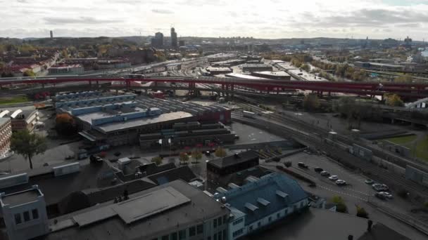 Aerial Pullback Revealing Gamlestaden Cityscape Views Gothenburg Sweden — Stock Video