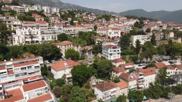 Herceg Novi Downtown Montenegro Drohnen Luftaufnahme Der Stadt Hang Gebäude — Stockvideo