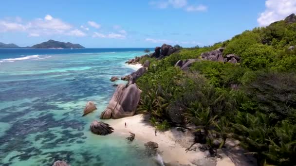 Seychelles Digue Rocks Aerial Drone49 Mp4 — Stock Video