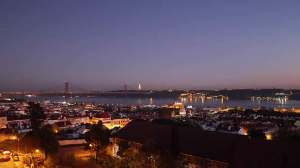 Night Sky View Alfama Historic Center City — Stock Video