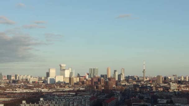 Närbild Skyline Rotterdam Nederländerna Solig Vinterdag — Stockvideo