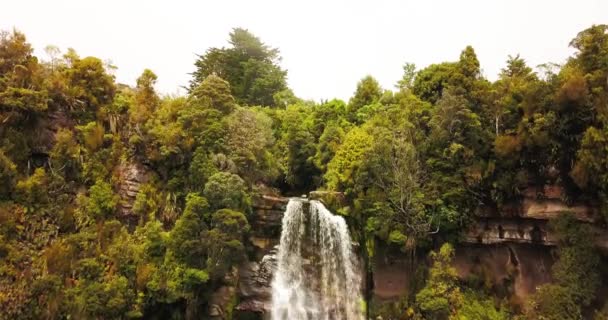 Drone Kilátás Millerton Vízesés Flowing Cliff Droine Folytatódik Egy Felhő — Stock videók